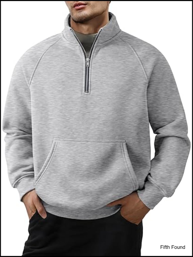 Men's Fleece Quarter Zip Pullover Sweater Casual Mock Neck Warm With Pockets